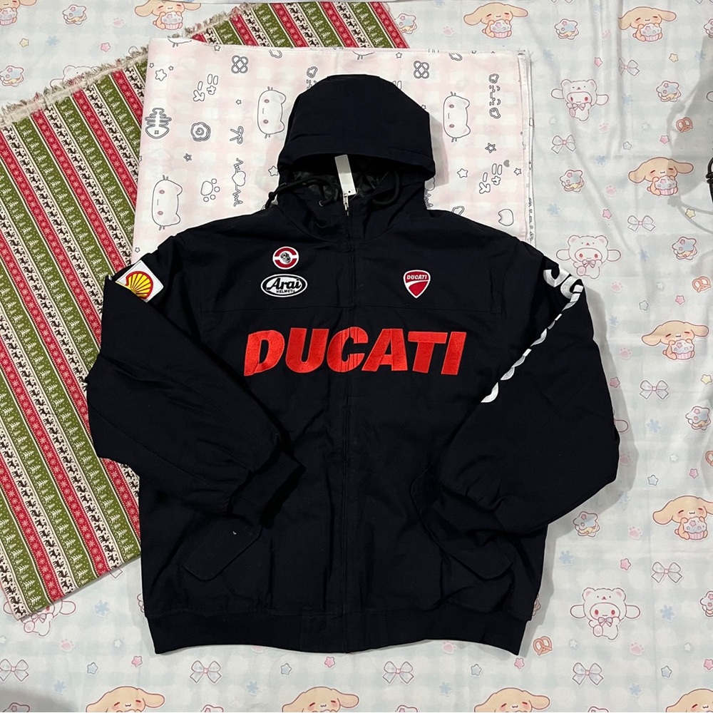 Supreme Black Puffer Jacket with Red DUCATI Logo